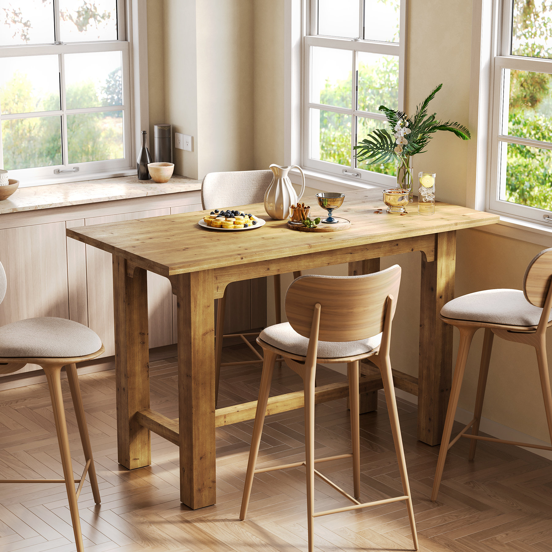 Millwood Pines 63-Inch Solid Wood Dining Table, Rectangular